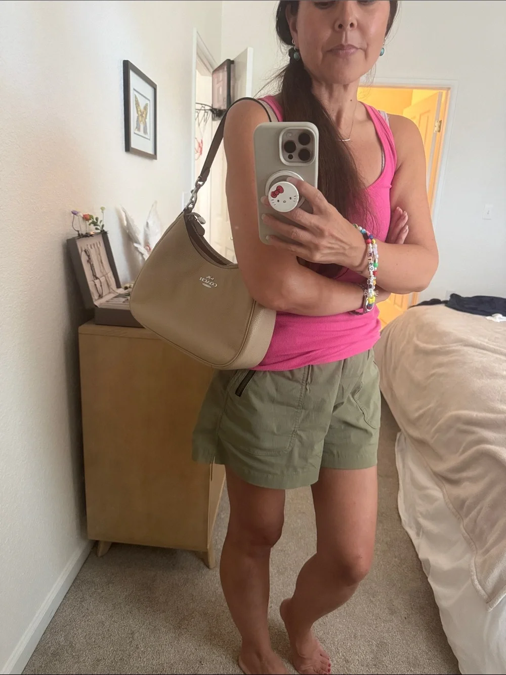 COACH Teri Hobo Leather Crossbody Shoulder Bag in Taupe/ Beige